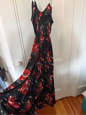 Silky floral maxi dress with optional tie waist